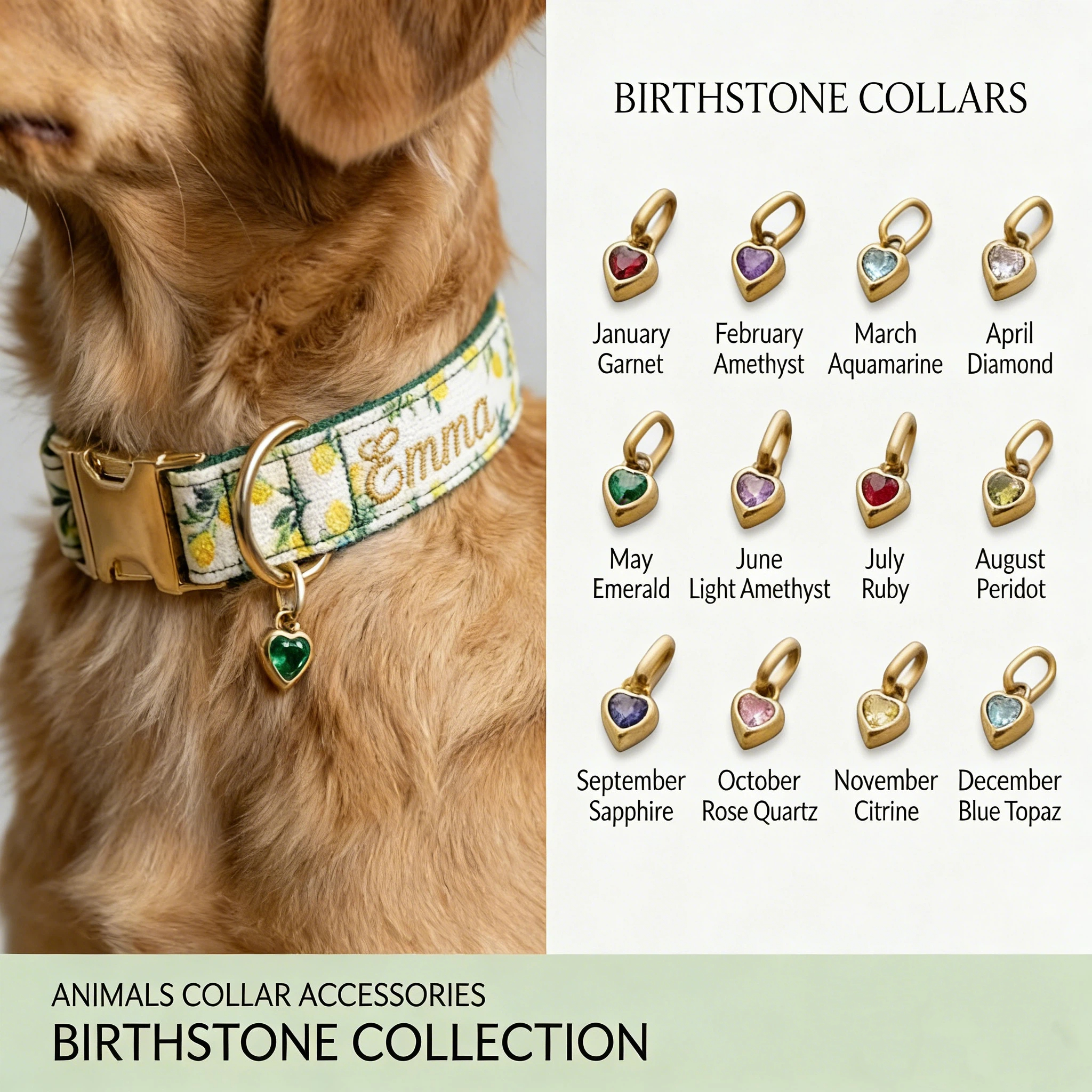 Personalized Embroidered Name Pet Collar with Birthstone Charm | inAccs37