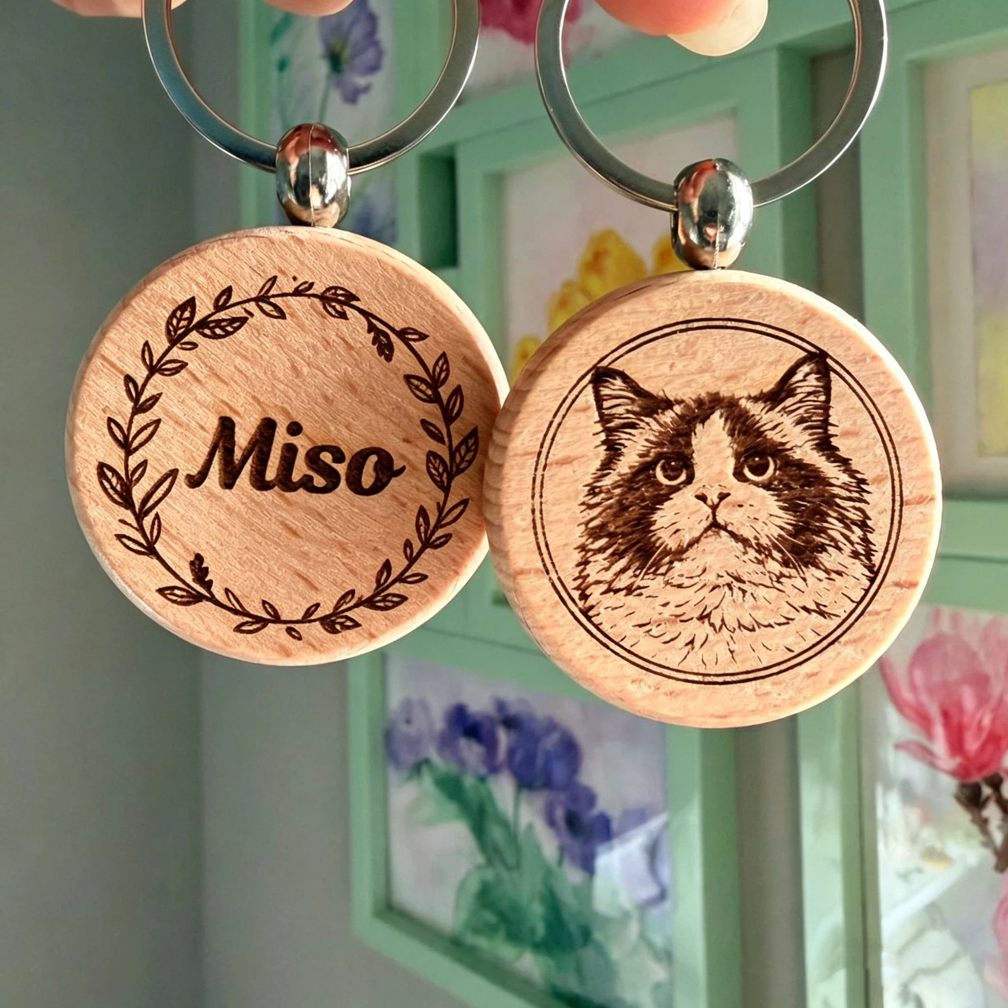 Personalized Pet Portrait Wood Keychain | inAccs52