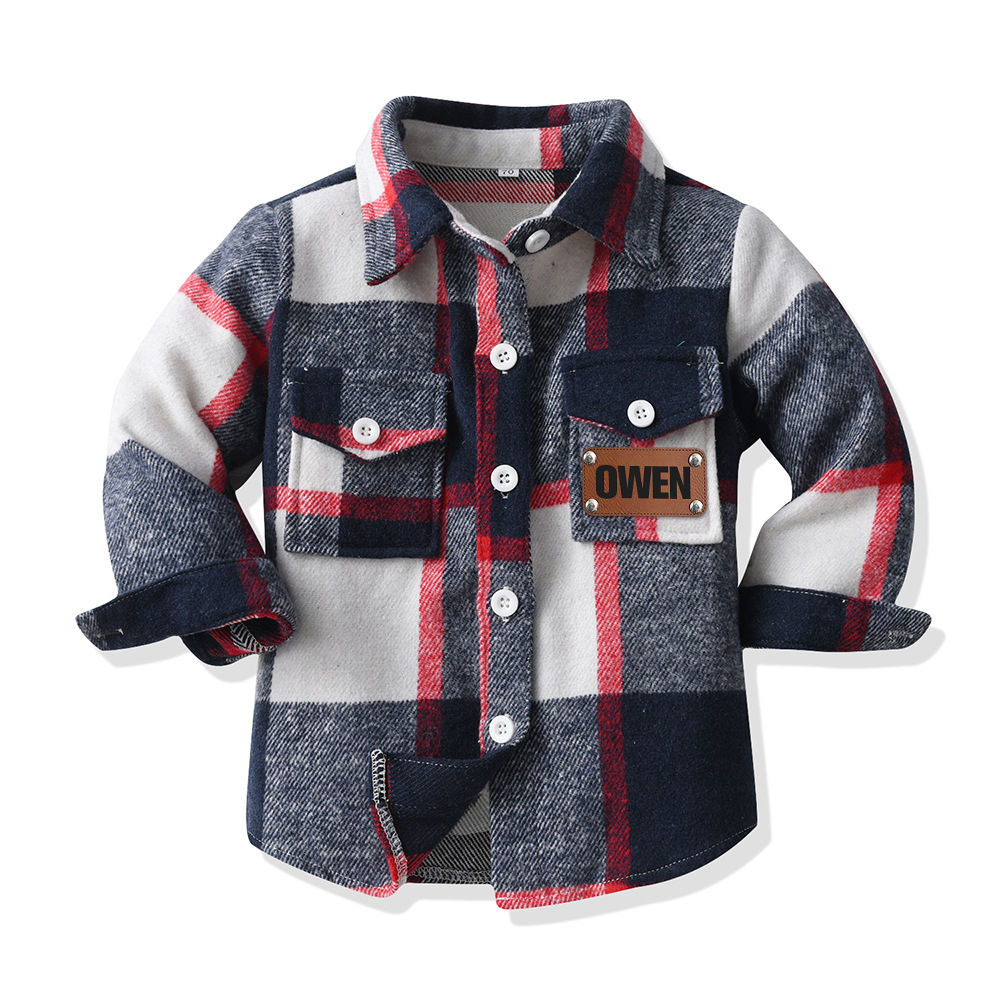 Personalized Leather Patch Kids Flannel Jacket | inJacket15