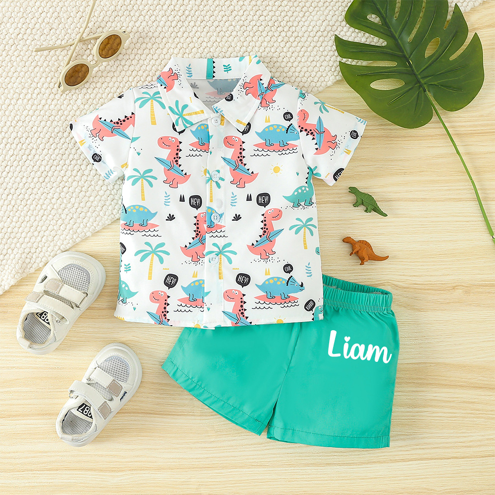 Personalized Boys Lovely Dinosaur Shirt and Shorts Set | inSet59