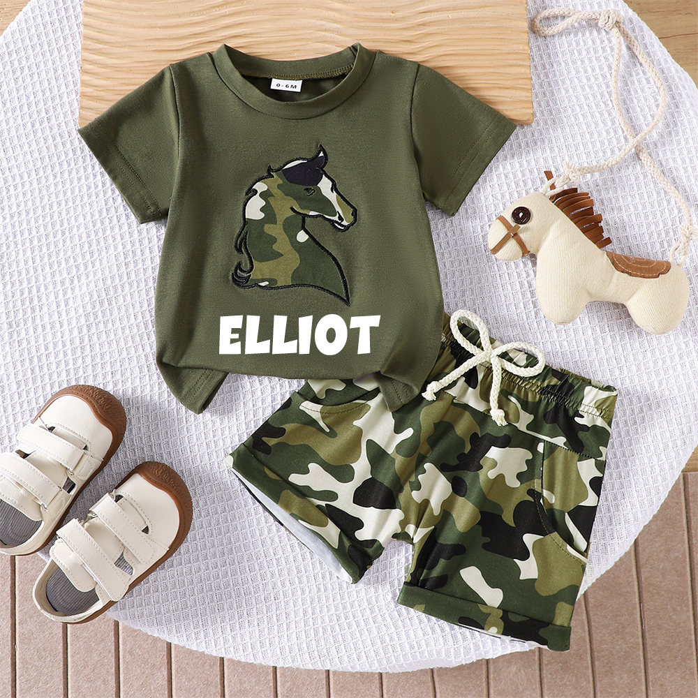 Personalized Kid Stylish Horse T-Shirt and Shorts Set | inSet6101