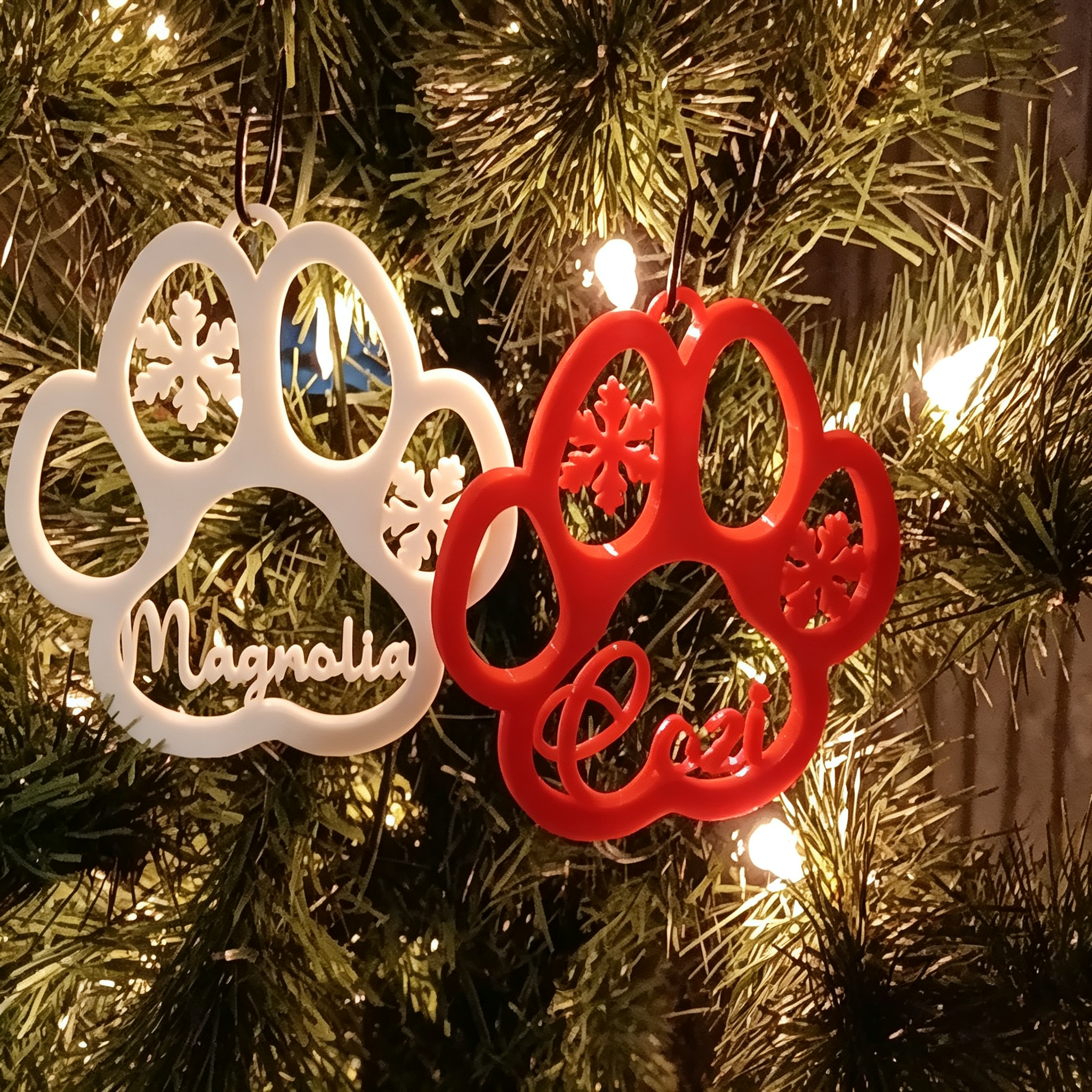 Personalized 3D Printed Christmas Cat Dog Paw Ornament | inAccs60