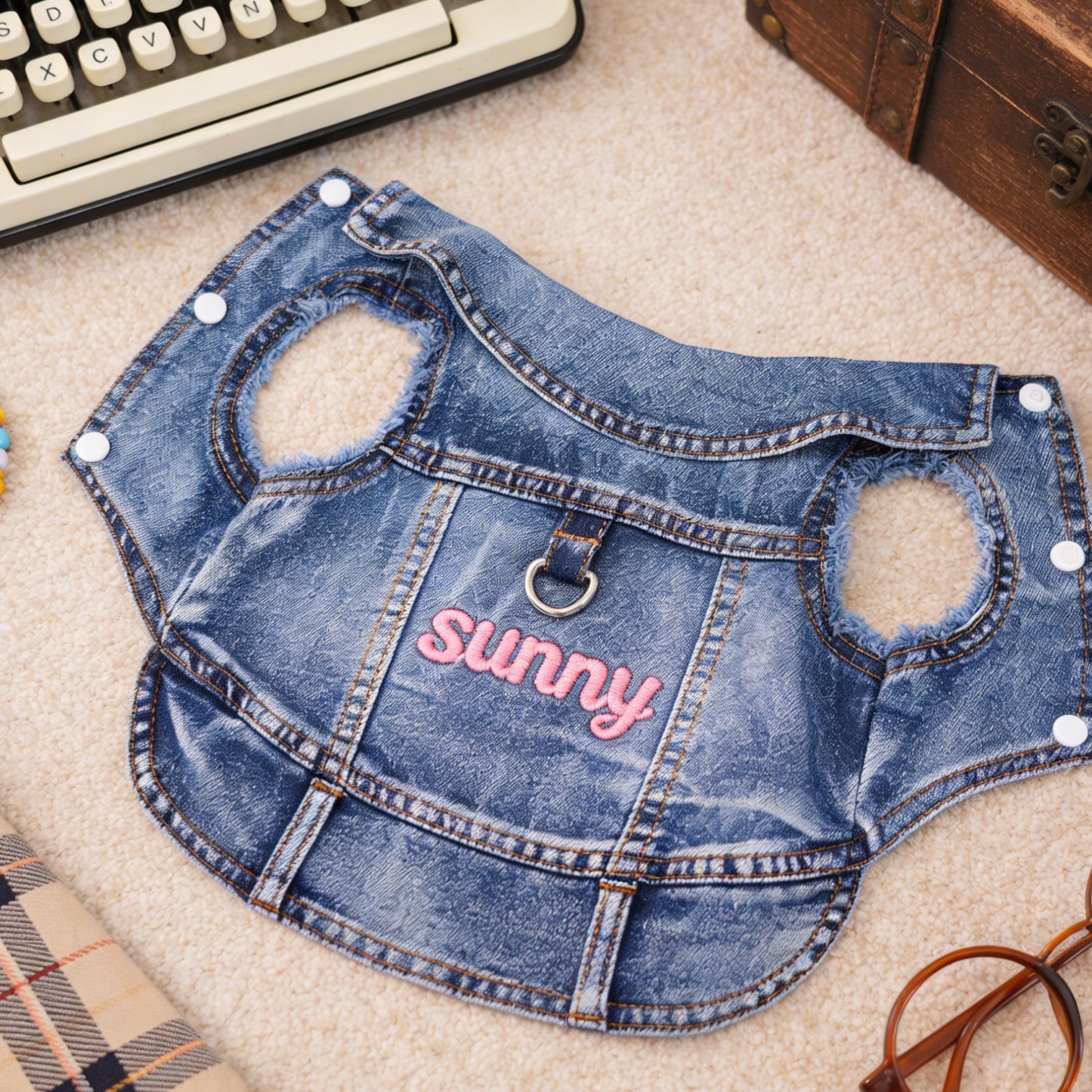 Personalized Embroidered Name Pet Denim Vest | inCloth63
