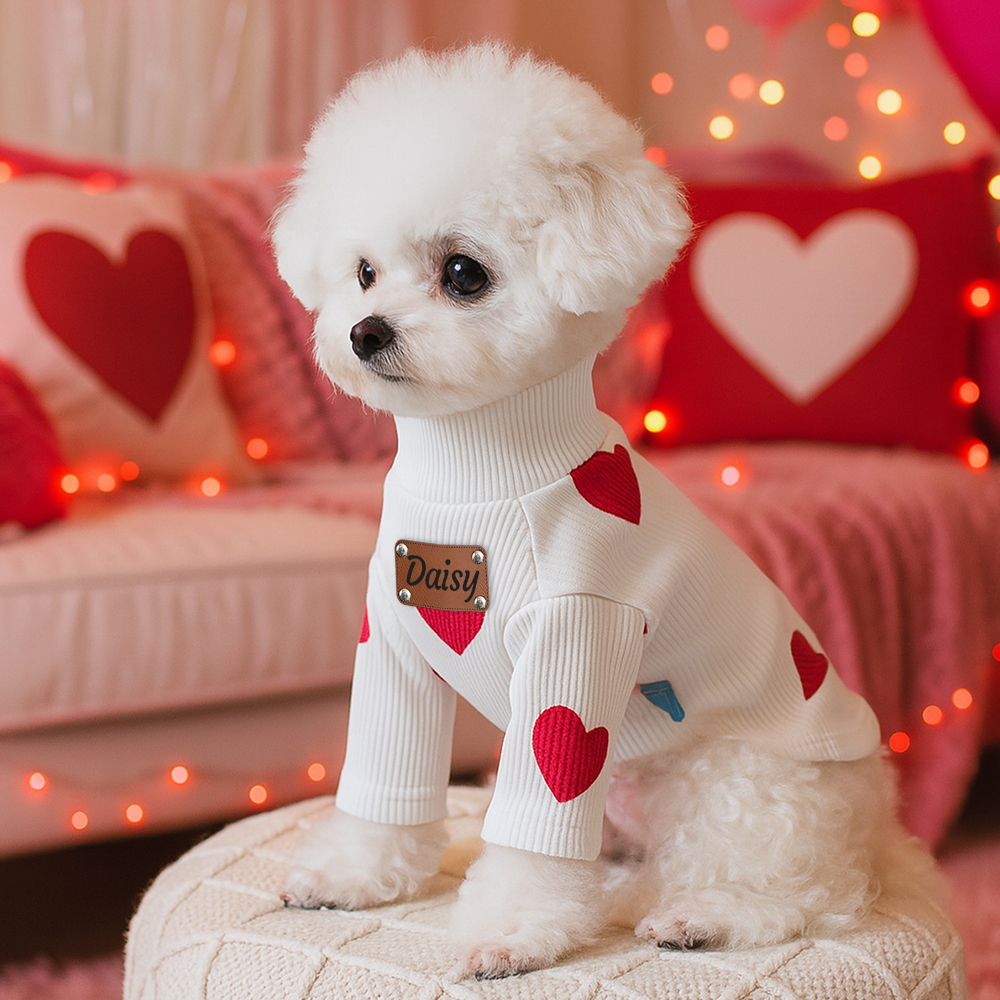 Personalized Leather Patch Name Valentine’s Day Pet Sweater | KKPet383