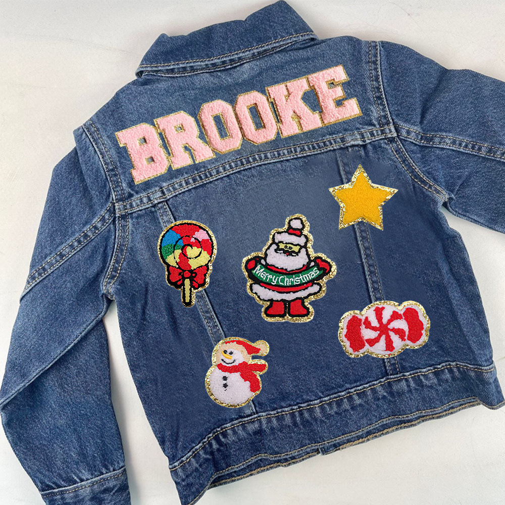 Personalized Hand Patch Christmas Kids Denim Jacket | inJacket10