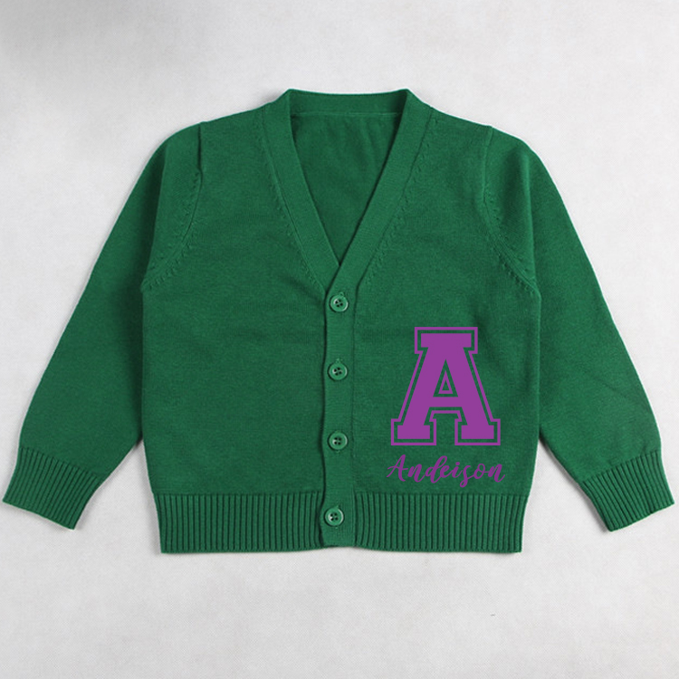 Personalized Color Kids Button Cardigan | inSweater06