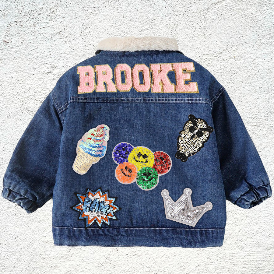 Personalized Hand Patch Kids Fleece Lined Denim Jacket | inJacket23