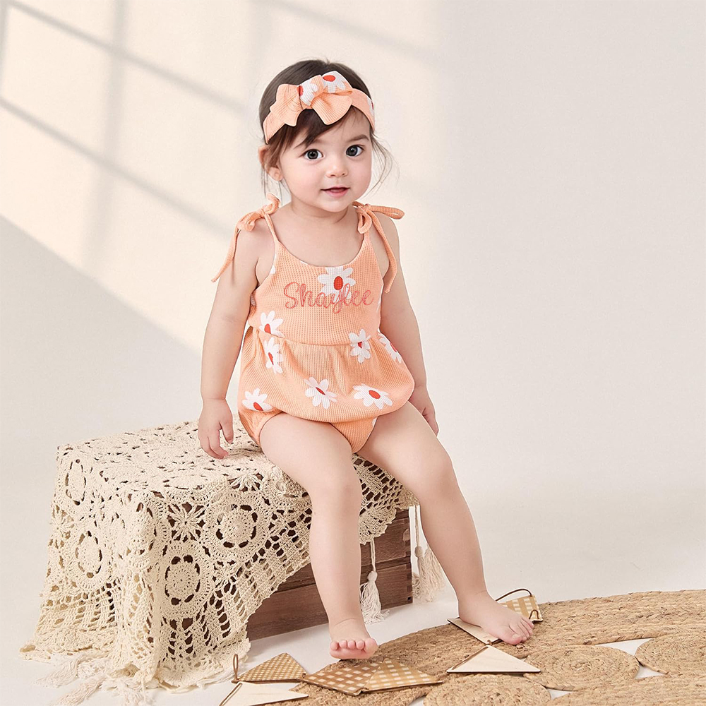 Personalized Embroidery Baby Cozy Soft Flower Design Outfit | inRomper26