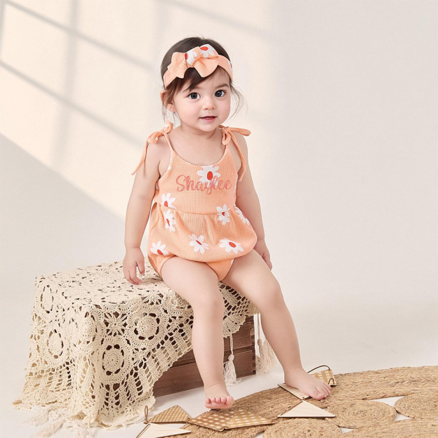 Personalized Embroidery Baby Cozy Soft Flower Design Outfit | inRomper26