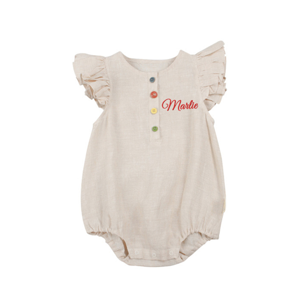 Personalized Embroidery Baby Ruffled Sleeves Colorful Buttoned Romper | inRomper30