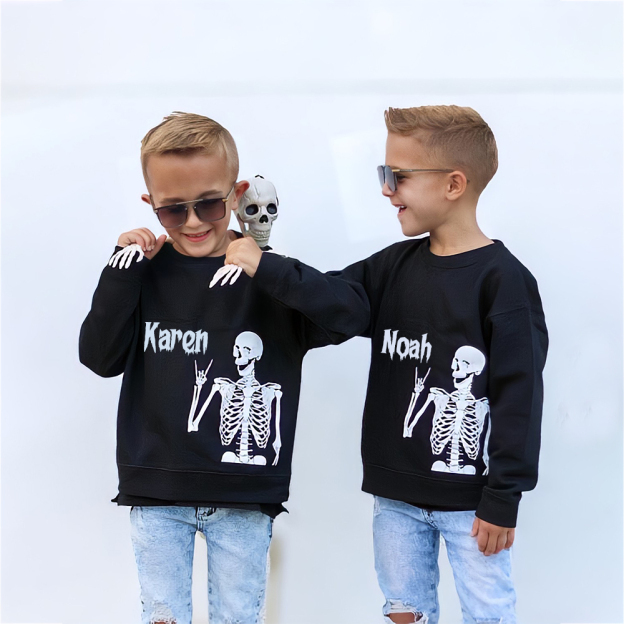 Personalized Kid Halloween Skeleton Party Sweatshirt | inSweatshirt76