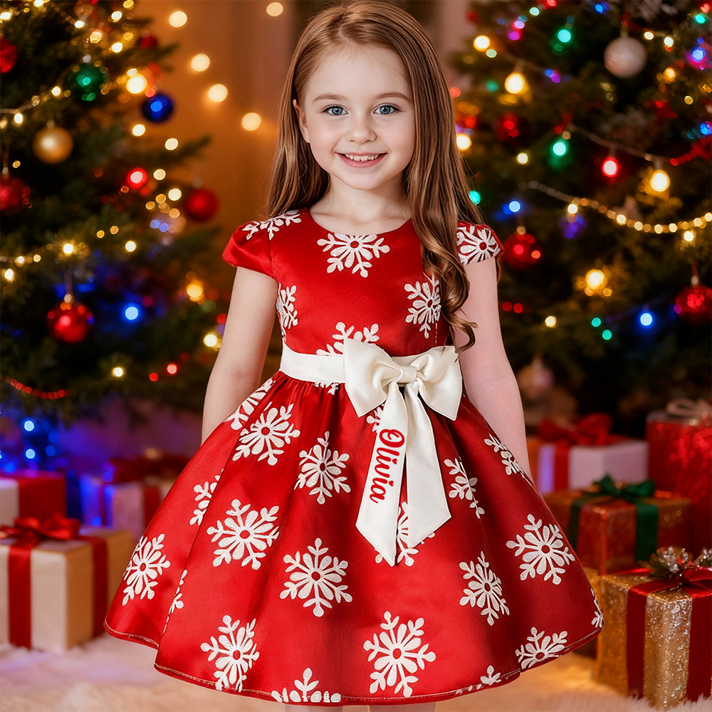 Personalized Girls Christmas Snowflake Princess Dress | inDress01