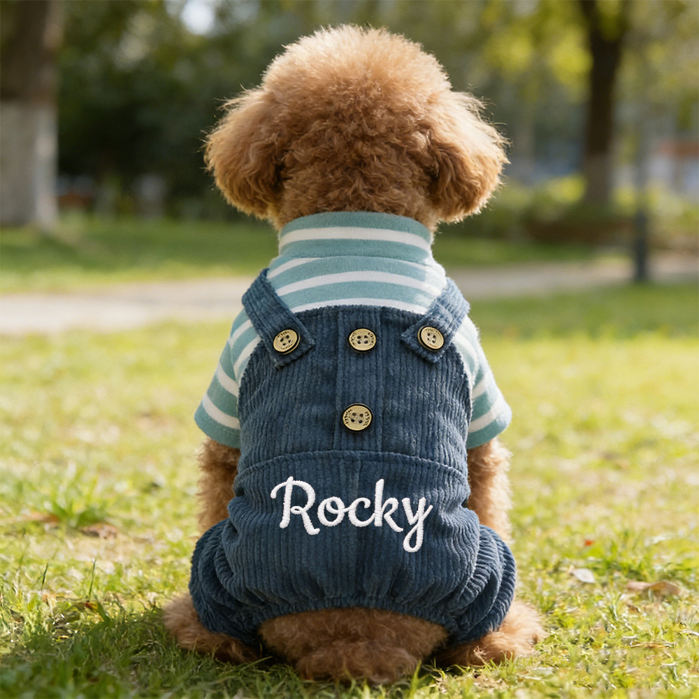 Personalized Embroidered Name Pet Striped Pet Overalls | inCloth52