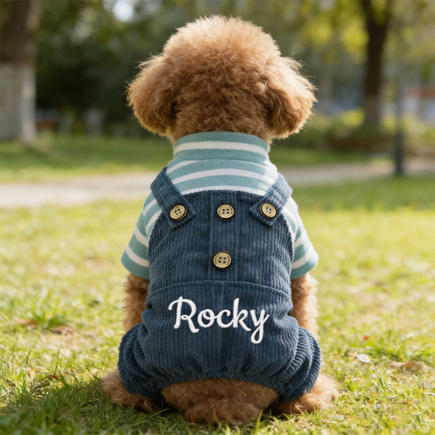 Personalized Embroidered Name Pet Striped Pet Overalls | inCloth52