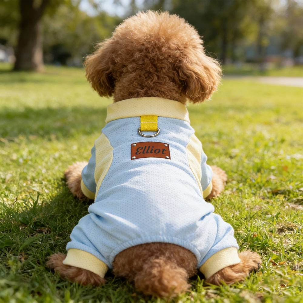 Personalized Leather Patch Name Breathable Summer Pet Jumpsuit | inCloth64