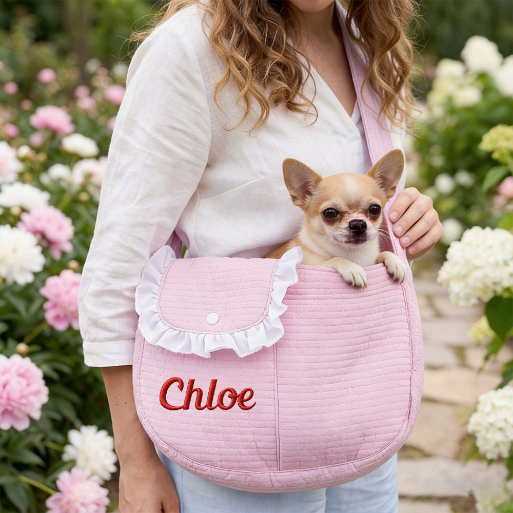 Personalized  Embroidered Name Quilted Cotton Pet Sling Carrier | inAccs38