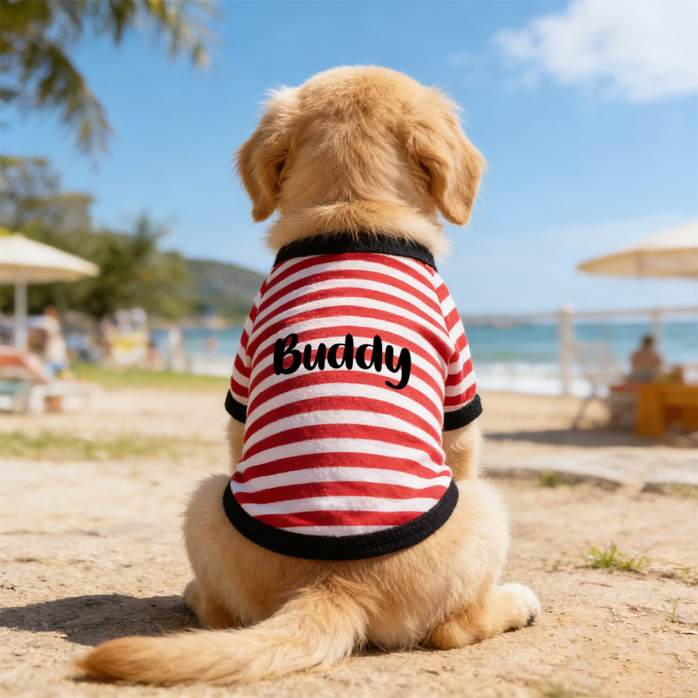Personalized Name Summer Striped Pet T-Shirt | inCloth76