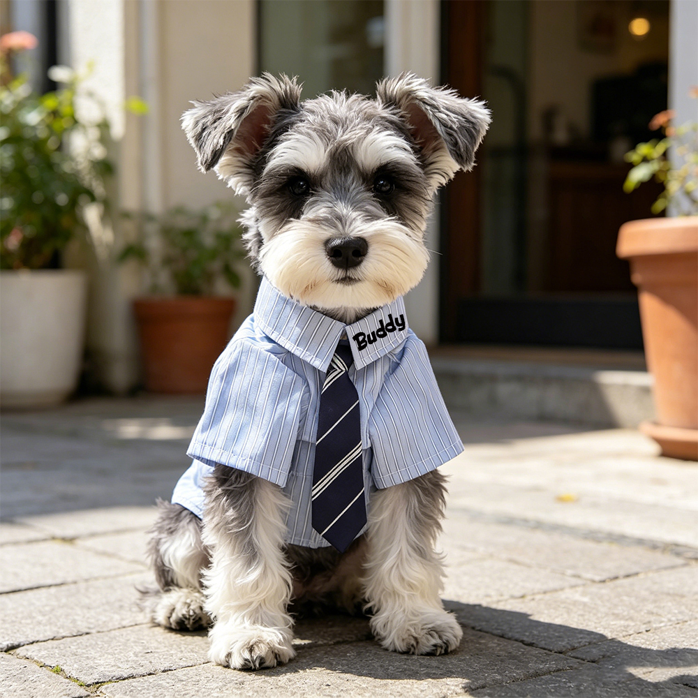 Personalized Name Striped Dog Shirt With Tie  | inCloth98