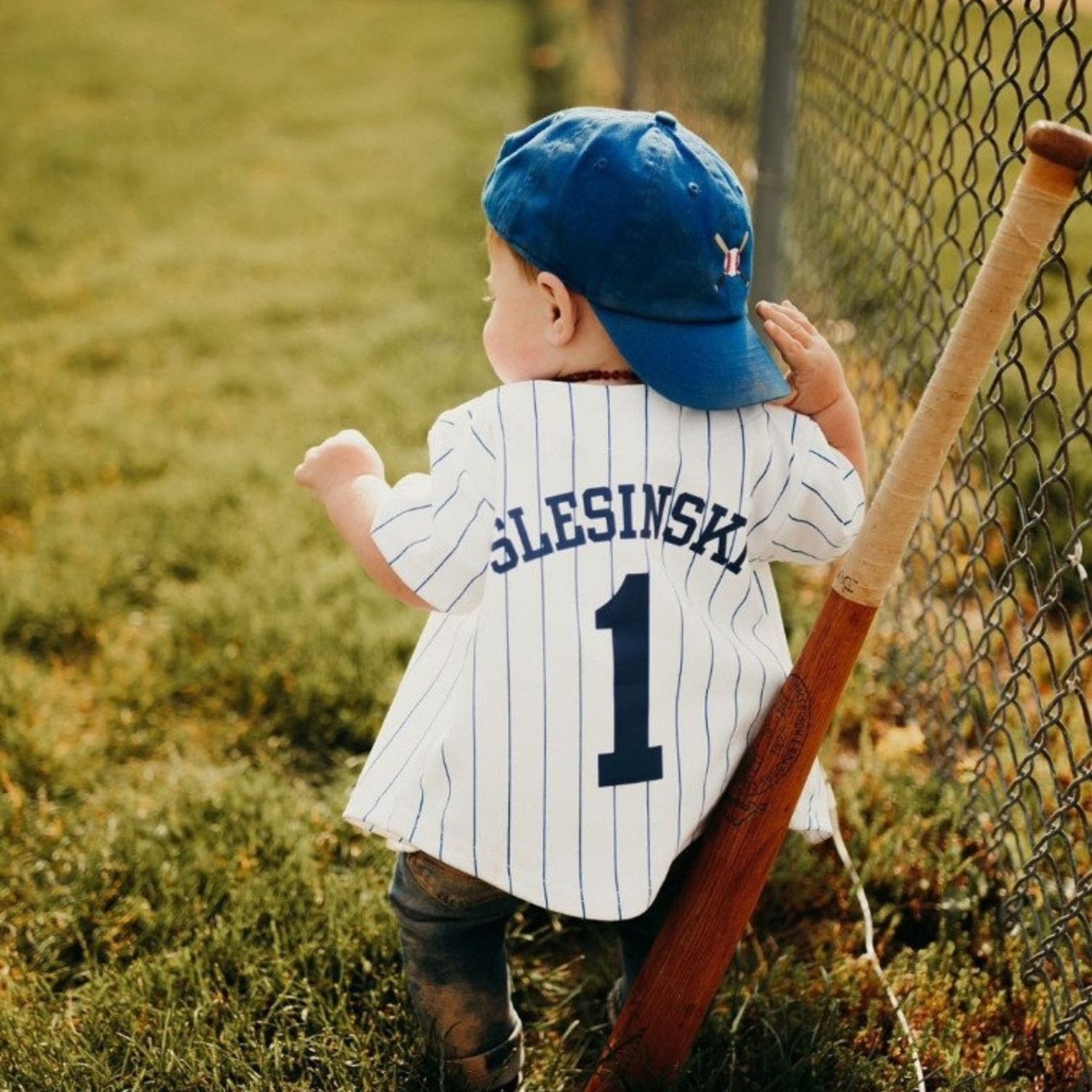 Personalized Pinstripe Button Down Baseball Jersey | CWBaby72