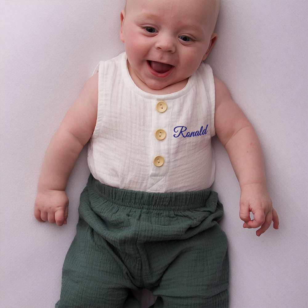 Personalized Embroidery Baby Organic Cotton Muslin Romper | inRomper34