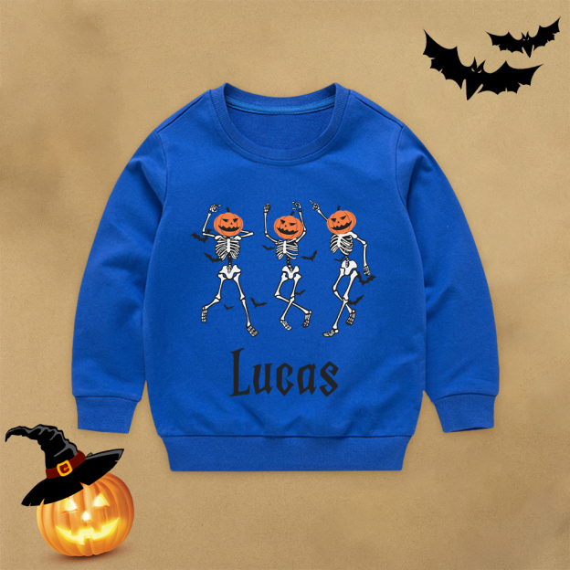 Personalized Kid Halloween Skeleton Party Sweatshirt | inSweatshirt76