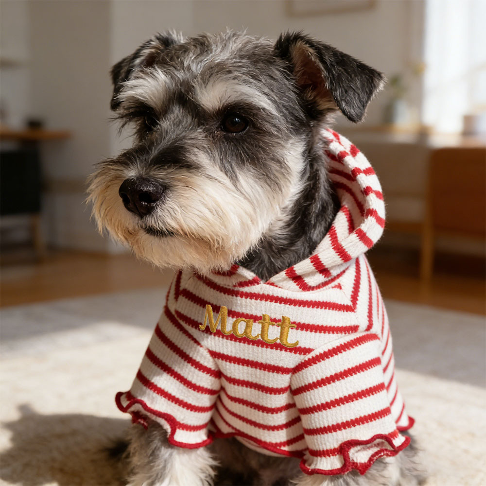 Personalized Embroidered Name Striped Waffle Knit Dog Hoodie | inCloth31
