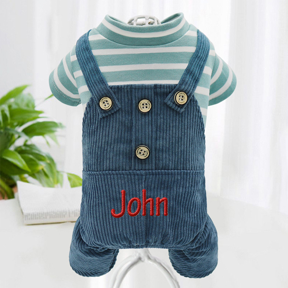 Personalized Embroidered Name Pet Striped Pet Overalls | inCloth52