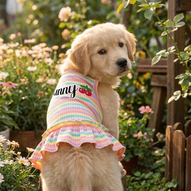 Personalized Name Pet Summer Rainbow Striped Dress | inCloth69