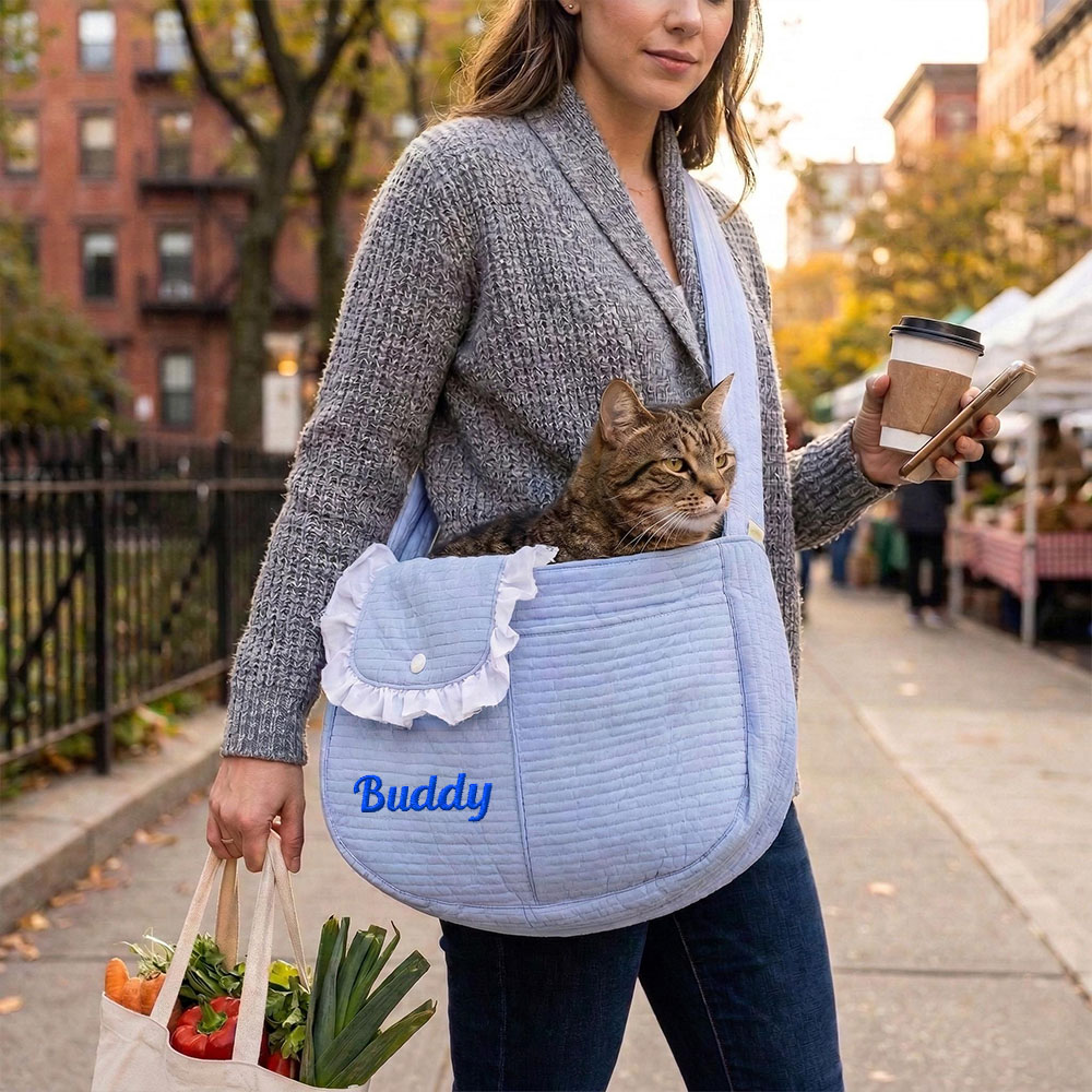 Personalized  Embroidered Name Quilted Cotton Pet Sling Carrier | inAccs38