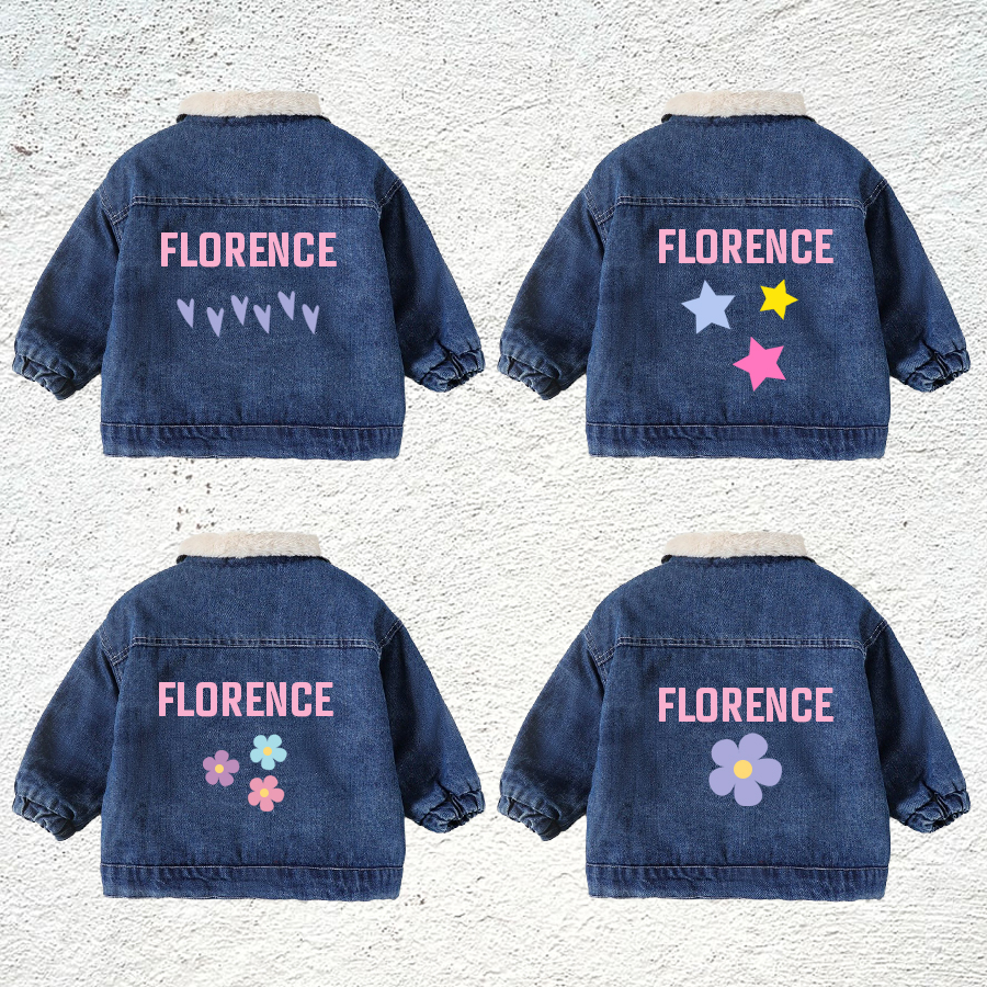 Personalized Cute Pattern Kids Fleece Lined Denim Jacket | inJacket24