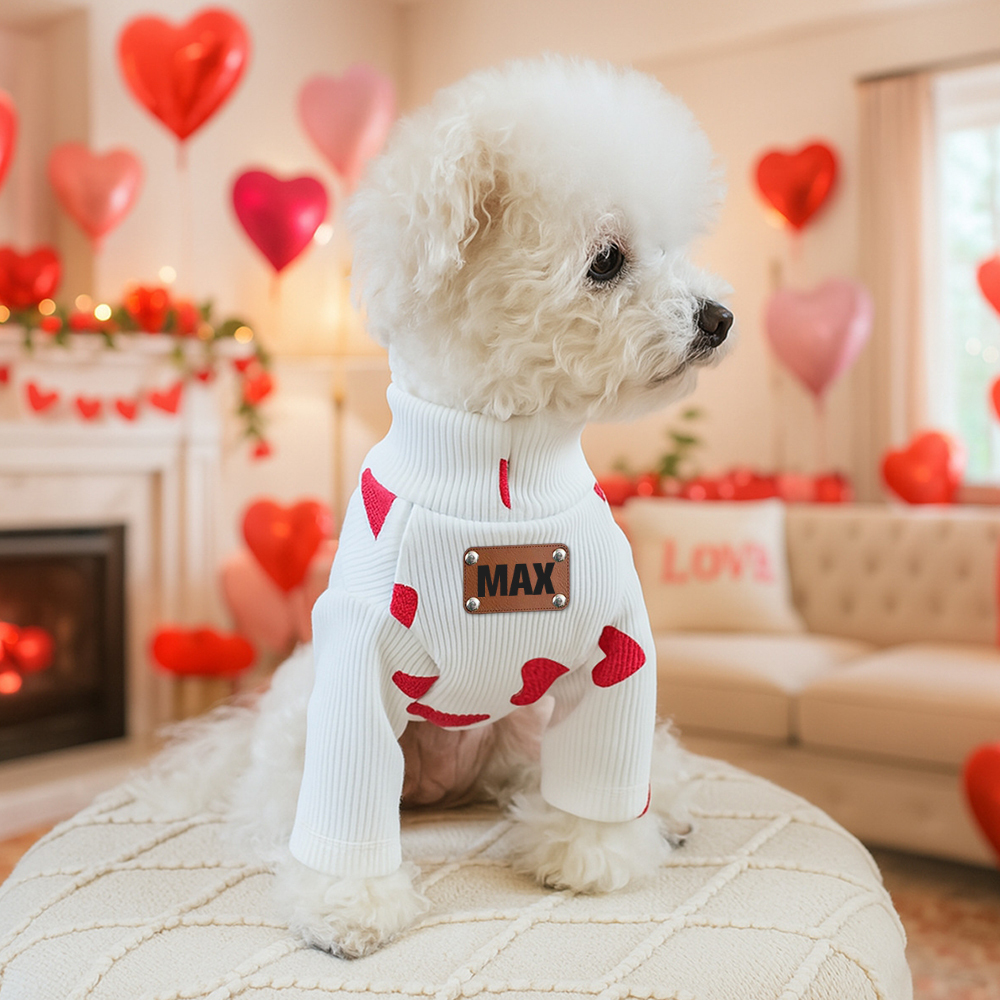 Personalized Leather Patch Name Valentine’s Day Pet Sweater | KKPet383