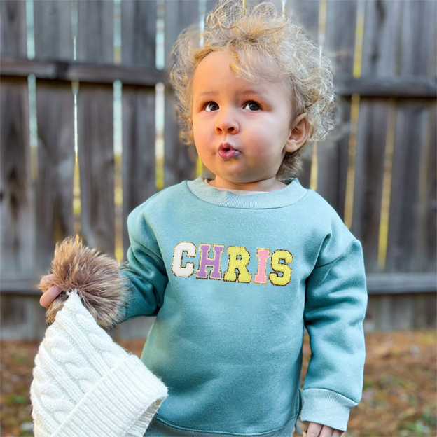 Personalized Kid Chenille Patch Name Crewneck Sweatshirt | insweatshirt57