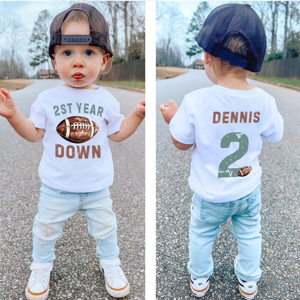 Personalized First Year Down Football Birthday T-Shirt | inBirth20