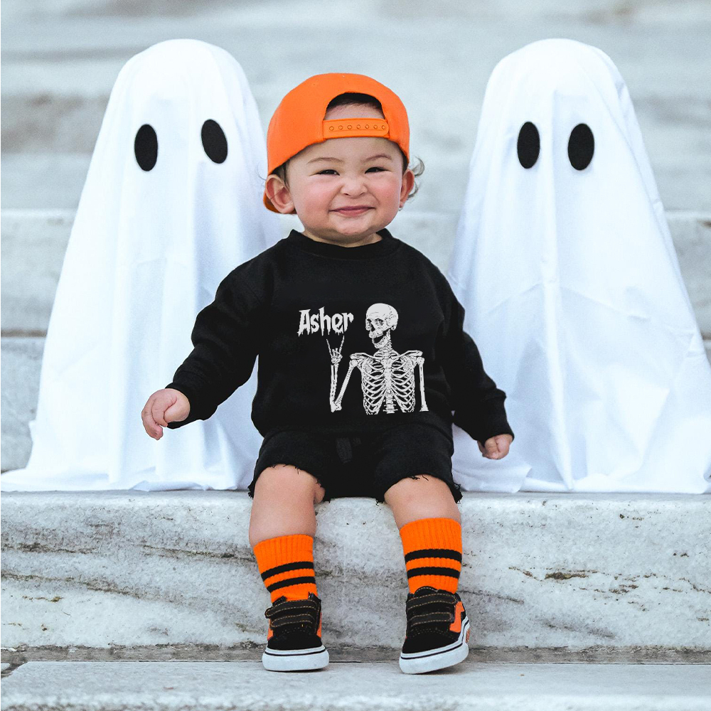 Personalized Kid Halloween Skeleton Party Sweatshirt | inSweatshirt76