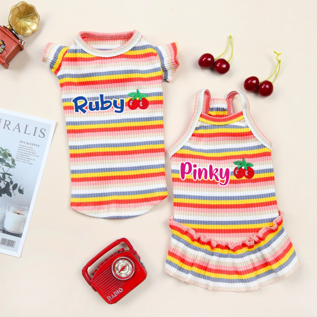 Personalized Name Pet Summer Rainbow Striped Dress | inCloth69