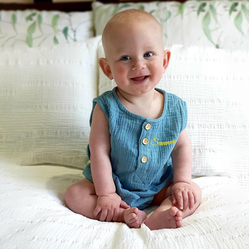 Personalized Embroidery Baby Organic Cotton Muslin Romper | inRomper34