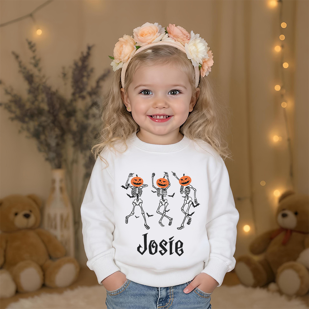 Personalized Kid Halloween Skeleton Party Sweatshirt | inSweatshirt76