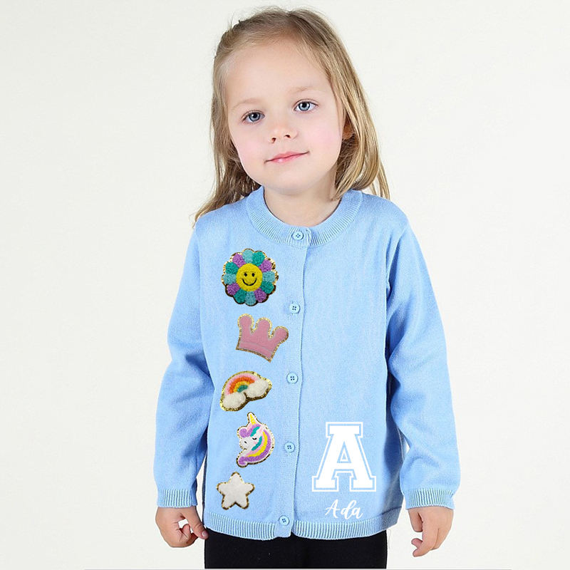 Personalized Hand Patch Color Kids Button Cardigan | inSweater07