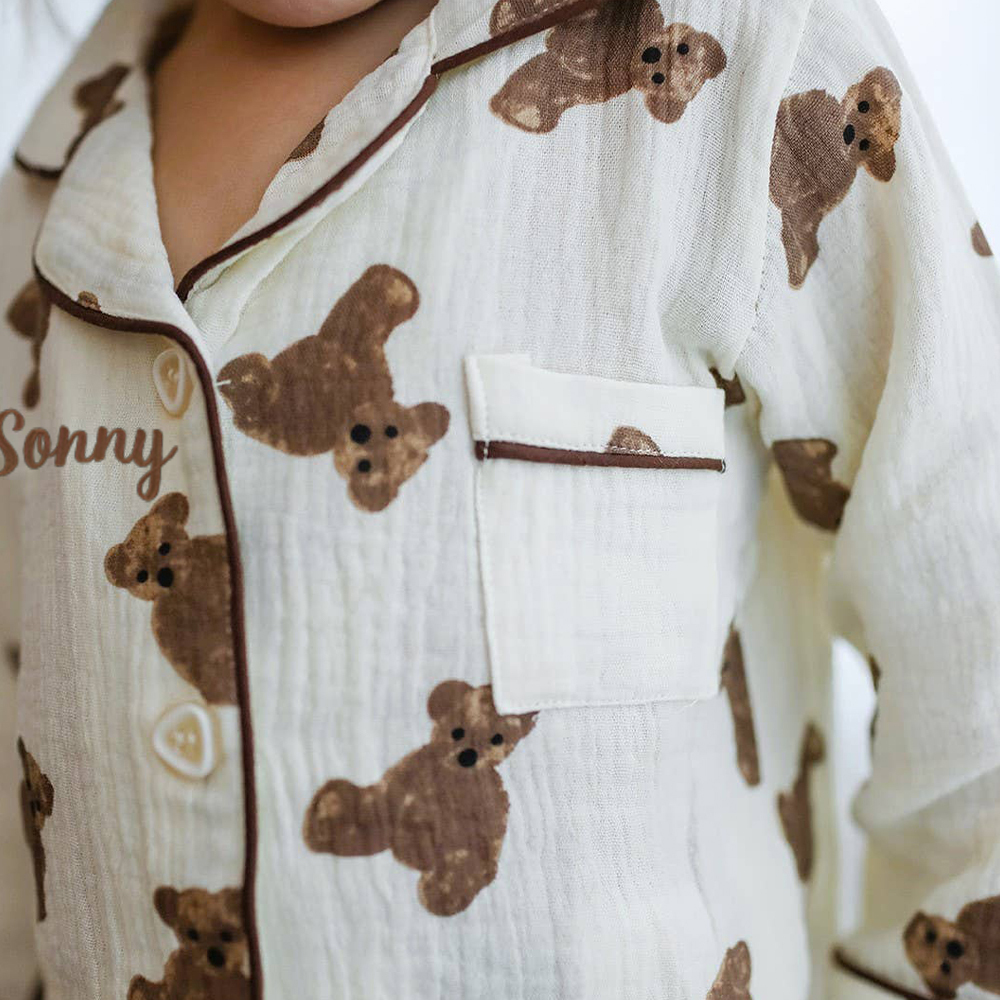 Personalized Kids Cotton Muslin Teddy Pajamas Set | inSet66