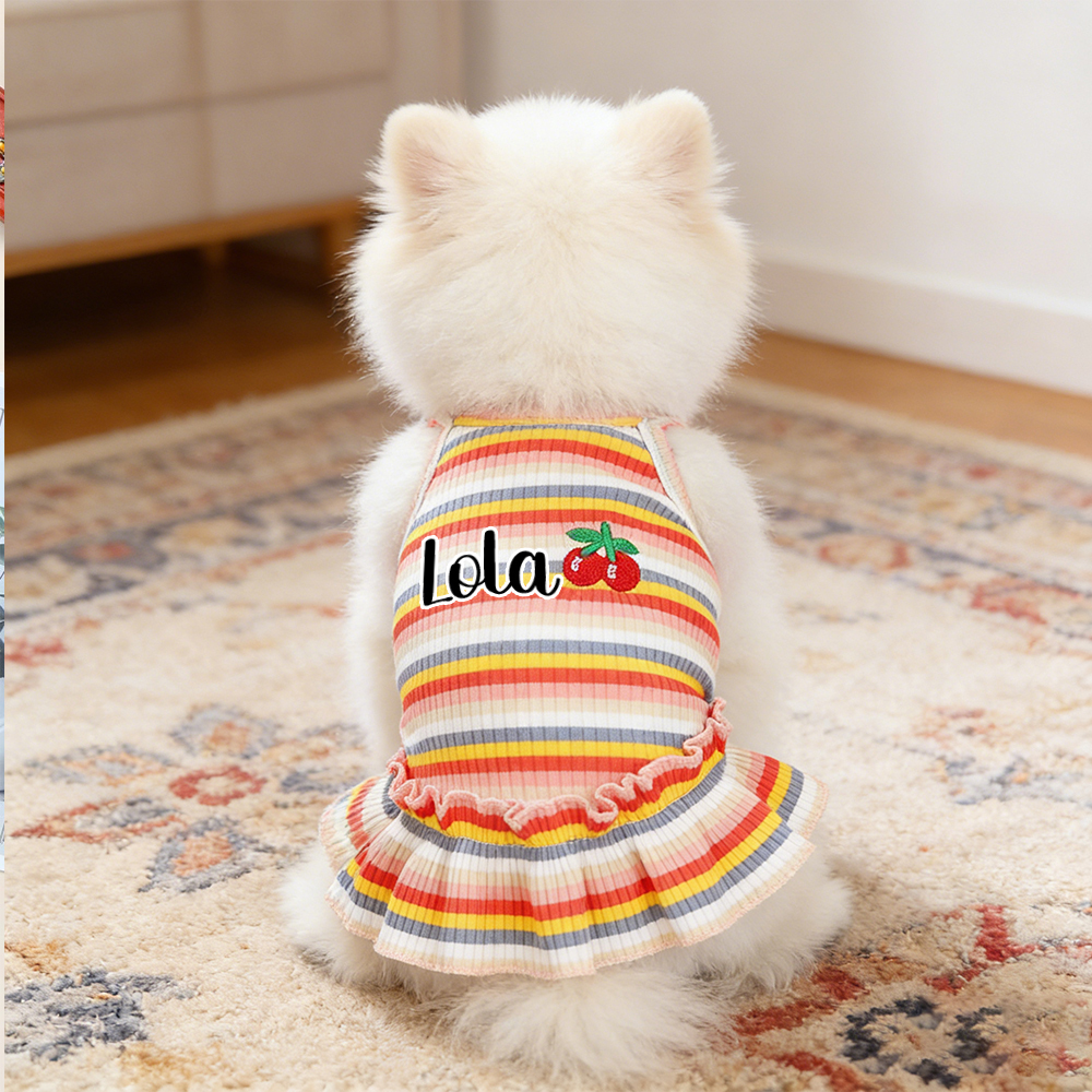 Personalized Name Pet Summer Rainbow Striped Dress | inCloth69