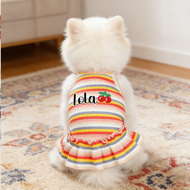 Personalized Name Pet Summer Rainbow Striped Dress | inCloth69