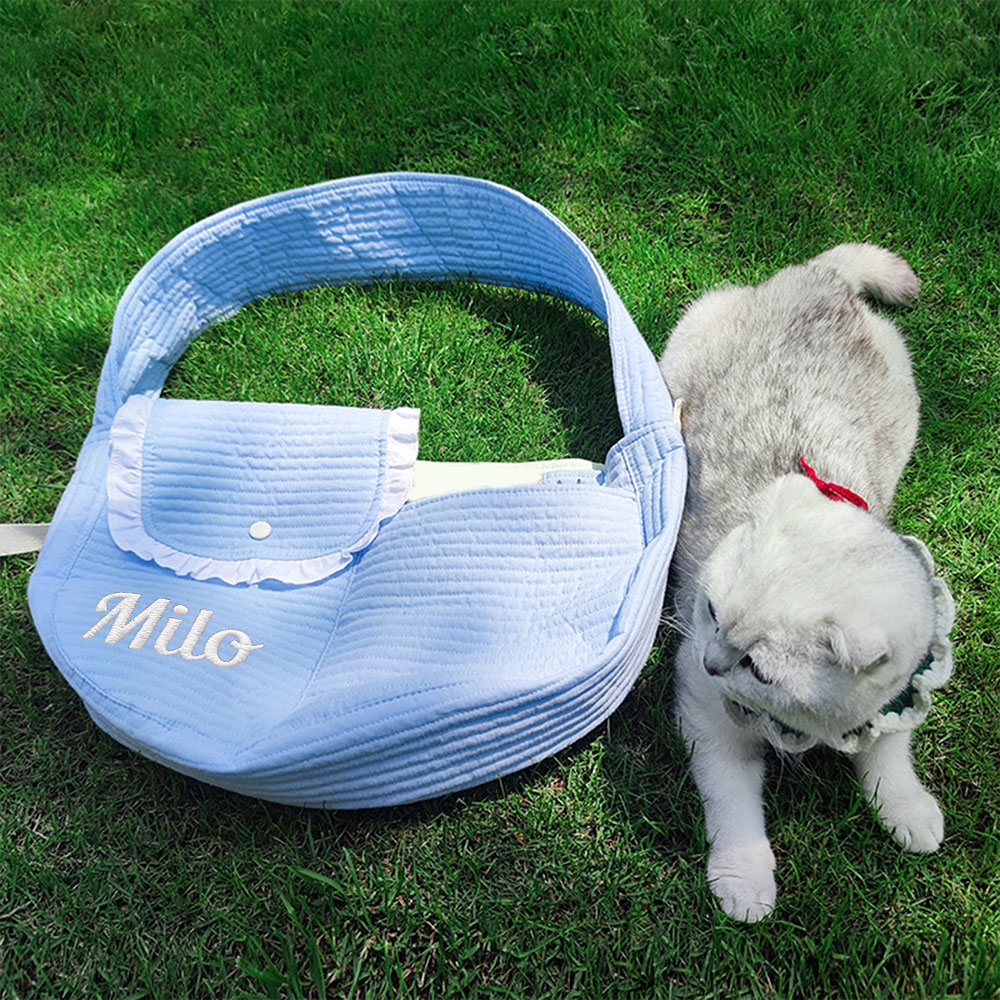 Personalized  Embroidered Name Quilted Cotton Pet Sling Carrier | inAccs38