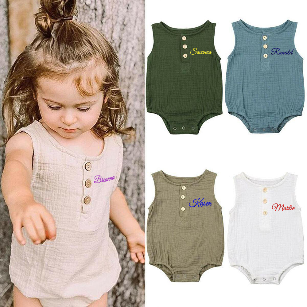 Personalized Embroidery Baby Organic Cotton Muslin Romper | inRomper34