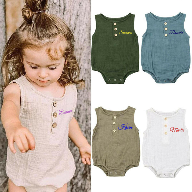 Personalized Embroidery Baby Organic Cotton Muslin Romper | inRomper34