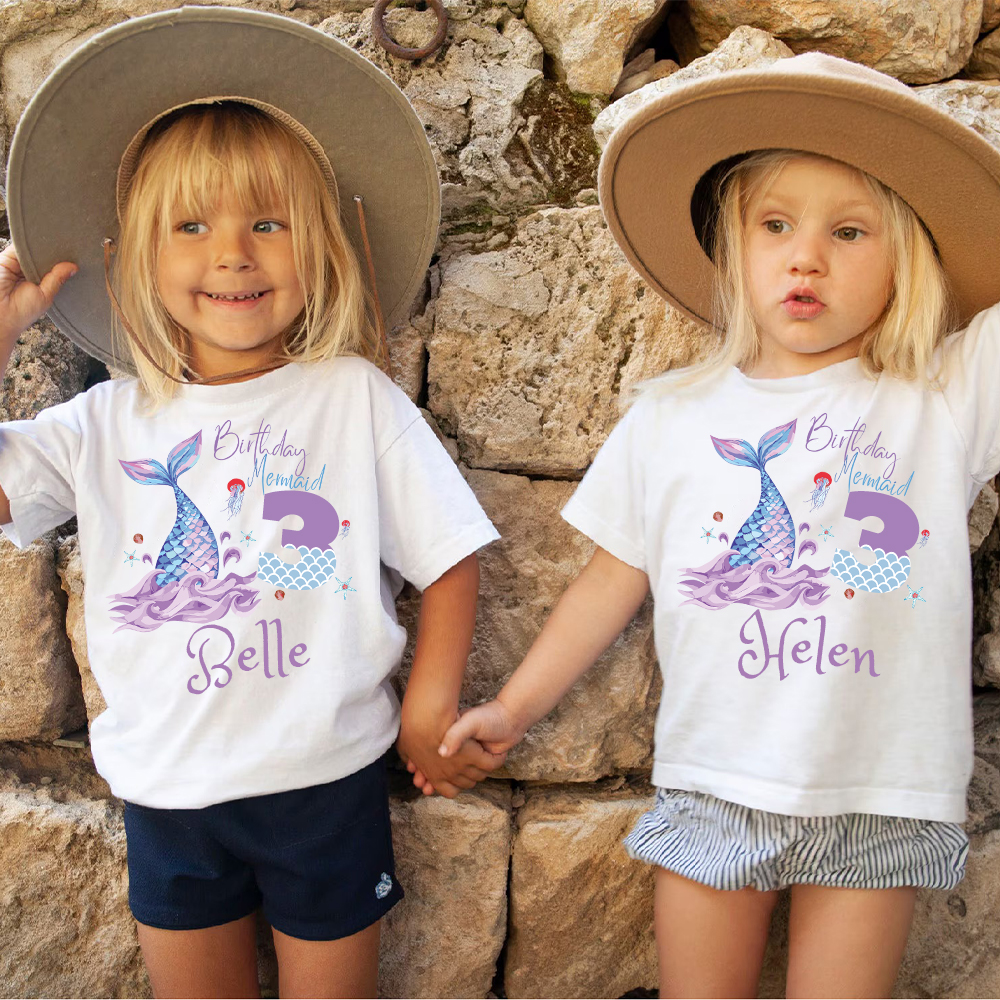 Personalized Girls Lovely Mermaid Birthday T-Shirt | inTee15