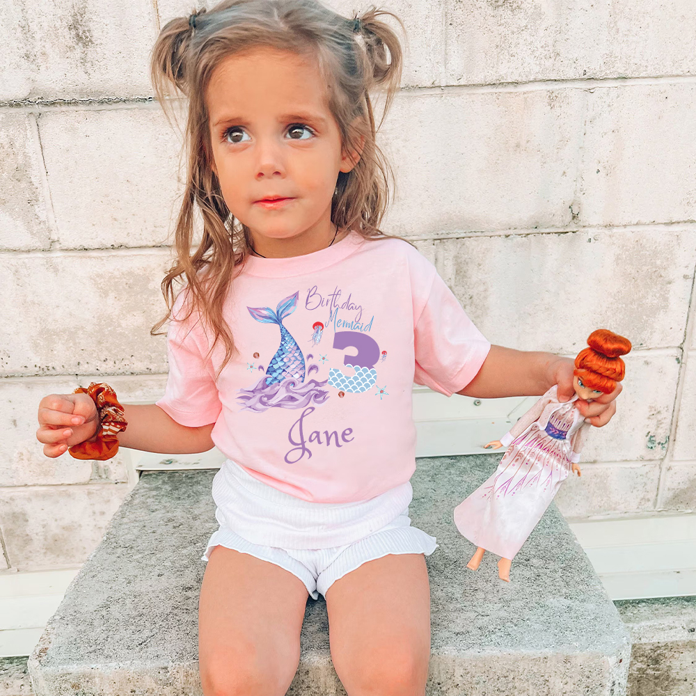 Personalized Girls Lovely Mermaid Birthday T-Shirt | inTee15