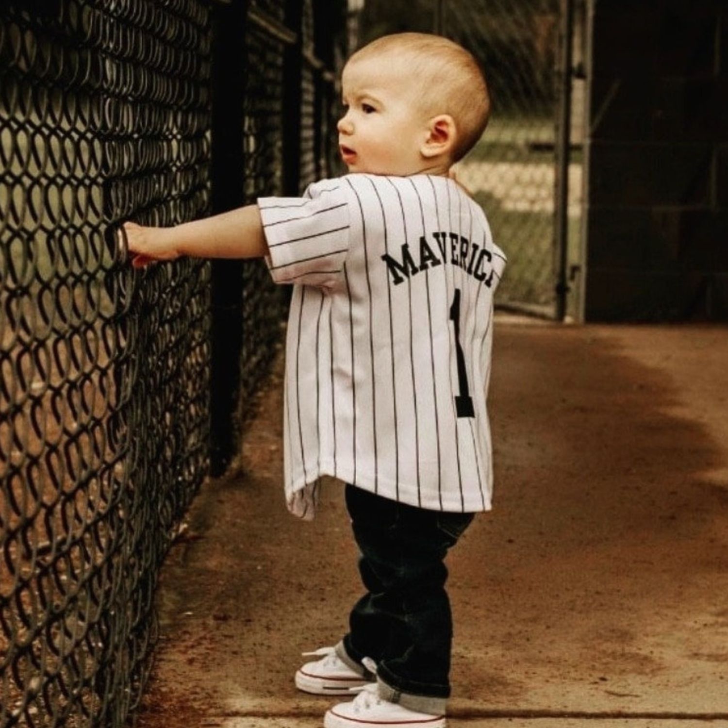 Personalized Pinstripe Button Down Baseball Jersey | CWBaby72