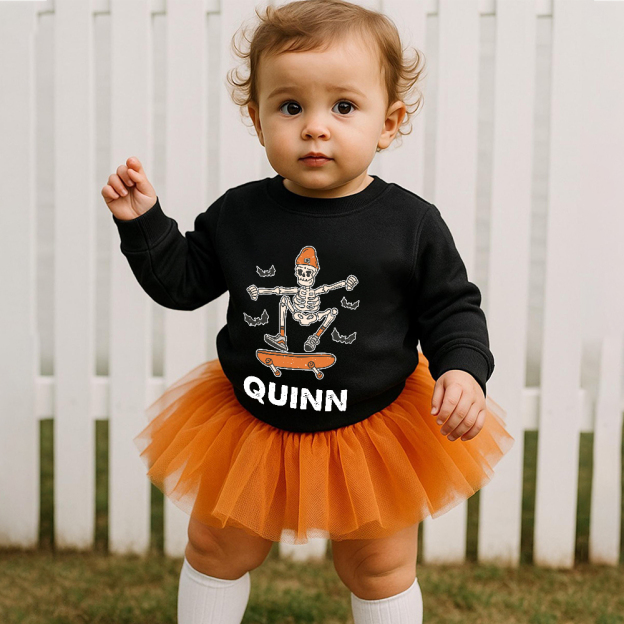 Personalized Kid Halloween Skeleton Party Sweatshirt | inSweatshirt76