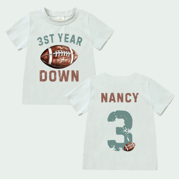 Personalized First Year Down Football Birthday T-Shirt | inBirth20