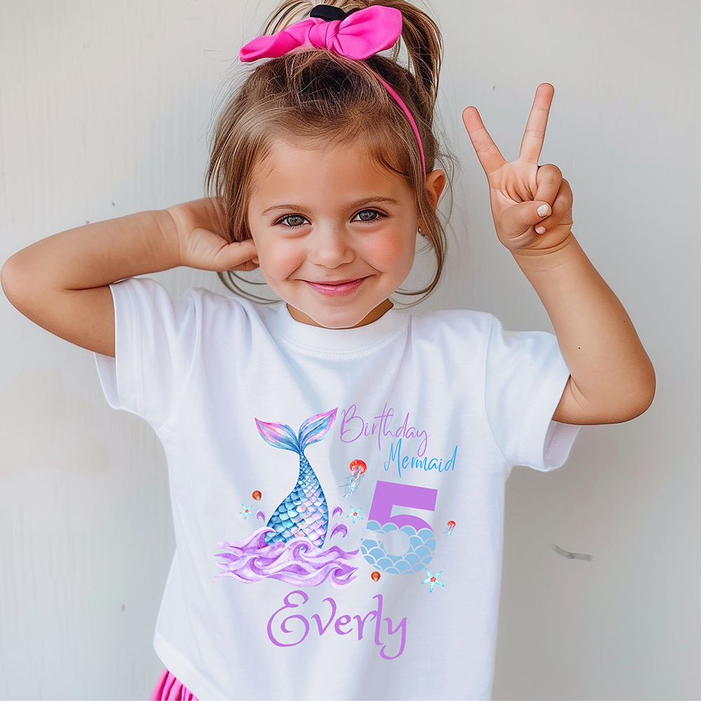 Personalized Girls Lovely Mermaid Birthday T-Shirt | inTee15